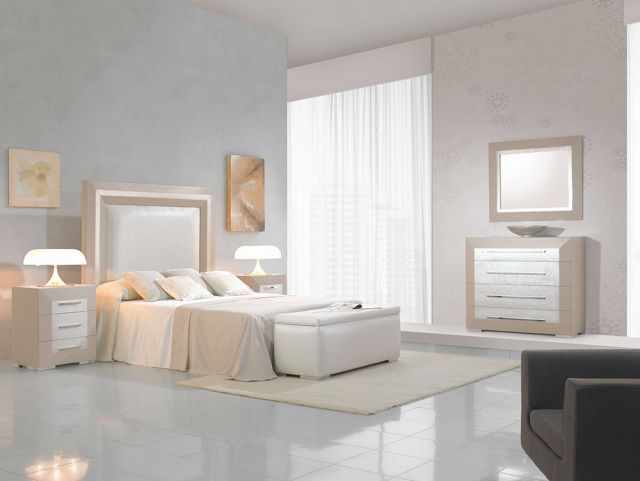 Dormitorio matrimonio lacado cabecero tapizado