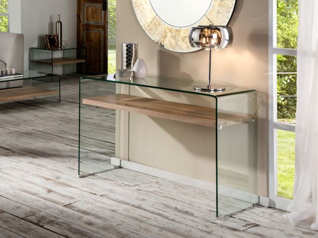 Consola cristal y madera 125 x 76 x 40 cm