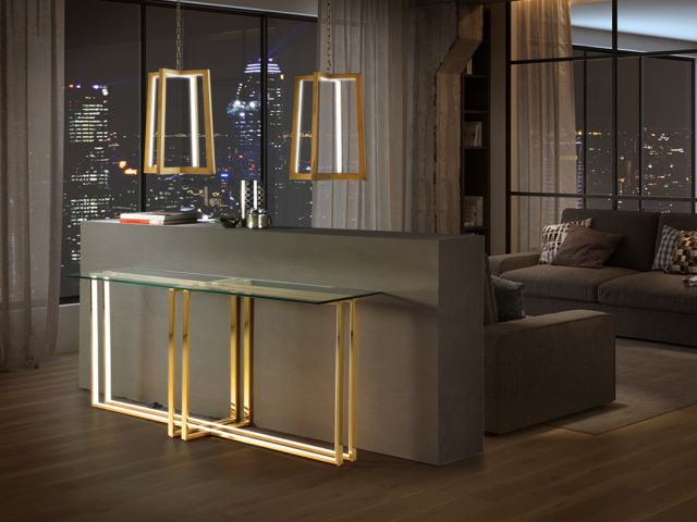 Consola acabado dorado con luz led integrada 150 x 75 x 40 cm