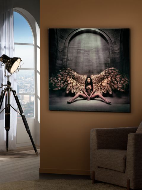 Fotografía impresa montada en cristal, 100 x 100 cm