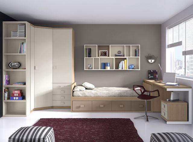 Dormitorio juvenil cama compacta 4 cajones