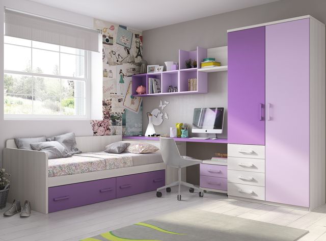 Dormitorio juvenil cama nido con cajones